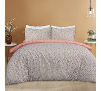 Sleepdown Parure de lit avec Housse de Couette et taies d'oreiller à Nouer - Motif Floral Orange et Blanc - Facile d'entretien - Polycoton - King Size (230 x 220 cm)