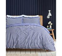 Sleepdown Parure de lit avec Housse de Couette et taies d'oreiller à Volants - Motif Vichy - Bleu uni - King Size (230 x 220 cm)