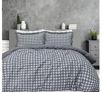 Sleepdown Parure de lit avec Housse de Couette et taies d'oreiller à Volants - Motif Vichy - Gris uni - Double (200 x 200 cm)