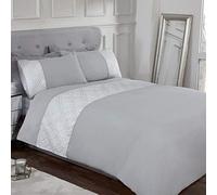 Sleepdown Parure de lit avec Housse de Couette et taies d'oreiller Motif Jacquard Lurex 3D Gris 220 x 230 cm, Polycoton, King