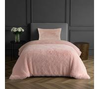 Sleepdown Parure de lit de Luxe en Polaire à Poils Longs - Super Douce, Facile d'entretien, avec Housse de Couette et taie d'oreiller - 1 Place (135 x 200 cm) - Rose pâle