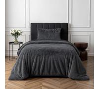 Sleepdown Parure de lit en Polaire à Poils Longs Imitation Fourrure Gris Anthracite Super Doux Facile d'entretien Housse de Couette avec taie d'oreiller pour lit Simple (135 cm x 200 cm) Polyester