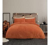 Sleepdown Parure de lit en Polaire avec Housse de Couette et taies d'oreiller - Chaude, Confortable, Super Douce et Facile d'entretien - Orange Rouille - Double (200 x 200 cm)