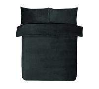 Sleepdown Parure de lit en Polaire gaufrée Thermique Chaude et Confortable Super Douce avec Housse de Couette et taies d'oreiller - King Size (220 x 230 cm) - Noir