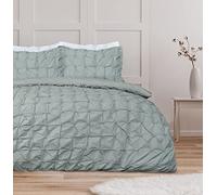 Sleepdown - Parure de lit plissée avec Housse de Couette et taies d'oreiller - King Size - Vert Sauge (230 x 220 cm)