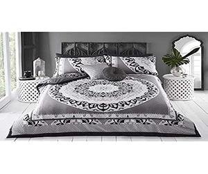 Sleepdown Parure de lit réversible - 1 Place - Design en Coton Super Doux et Facile d’Entretien - Couvre-lit à Motif Cachemire Noir et Gris - Dimensions : 135 x 200 cm + 2 taies d'oreiller Assorties