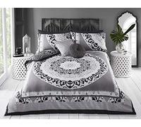 Sleepdown Parure de lit réversible - 2 Places Design en Coton Super Doux et Facile d’Entretien - Couvre-lit à Motif Cachemire Noir et Gris - Dimensions : 220 x 260 cm + 2 taies d'oreiller Assorties