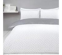 Sleepdown Parure de lit réversible à Pois pour lit Super King Size - Facile d'entretien et Design en Coton Super Doux - Blanc et Gris - Dimensions : 220 x 260 cm + 2 taies d'oreiller Assorties.