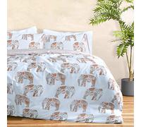 Sleepdown Parure de lit réversible avec Housse de Couette et taie d'oreiller Motif éléphants Blanc Rouille 1 Place (135 x 200 cm)