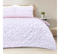 Sleepdown Parure de lit réversible avec Housse de Couette et taies d'oreiller Motif Feuilles Rose pâle 200 x 200 cm