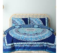 Sleepdown Parure de lit réversible avec Housse de Couette et taies d'oreiller - Motif Mandala - Bleu - King Size (220 x 230 cm)