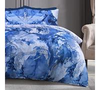 Sleepdown Parure de lit réversible avec Housse de Couette et taies d'oreiller - Motif marbre métallique Scintillant - Bleu argenté - Double (200 x 200 cm)