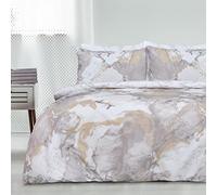 Sleepdown Parure de lit réversible avec Housse de Couette et taies d'oreiller Motif marbre métallique Scintillant Or Naturel 200 x 200 cm