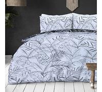 Sleepdown Parure de lit réversible avec Housse de Couette et taies d'oreiller - Motif Palmier Tropical - Lit Double (200 x 200 cm) - Blanc/Noir