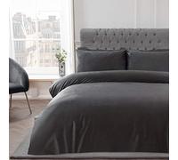 Sleepdown Parure de lit Unie en Velours Mat Super Doux avec Housse de Couette et taies d'oreiller - Double (200 x 200 cm) - Gris Anthracite