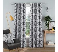 Sleepdown Rideaux à œillets imprimés Geo pour Chambre à Coucher et Salon - 168 x 137 cm - Gris