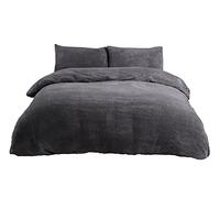 Sleepdown TeddyFleeceBeddingSet Charcoal, Polyester, Charbon, Parure de lit King Size