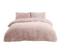Sleepdown TeddyFleeceBeddingSet Blush, Polyester, Rose Poudré, Parure de lit Super King Size