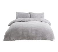 Sleepdown TeddyFleeceBeddingSet Grey, Polyester, Gris, Parure de lit Super King Size