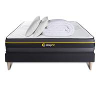 Pack Matelas Active 140x190 + sommier Noir + Couette + 2 oreillers | Epaisseur : 24 cm | Confort : Ferme