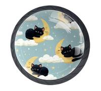 Sleeping Black Cat Lot de 4 boutons de tiroir tendance pour armoire, placard, placard