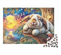 Sleeping Bunny Puzzle 1000pc Adultes Lapin bélier Lac Cabane Lune Qualité supérieure épaisse Robuste vibrante stimulante Anti-Stress Jeu Famille 70x50cm/1000pcs