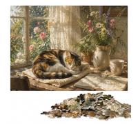 Sleeping Cat by The Window Puzzle en Bois 300 pièces, Activité Familiale | Le tri par zones du motif - un loisir concentré autour de la table le w nd.