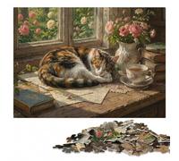 Sleeping Cat by The Window Puzzle pour Adultes 300 PCS | Des détails du motif nets: moins de temps devant les écrans en intérieur.