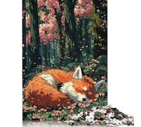 Sleeping Fox in Cherry Blossom Forest Puzzle 1000 Pieces Cadeau Unique Jeu Éducatif Défi Jouet À De Qualité Supérieure Peinture Art pour Adultes Et Enfants 1000pcs (75x50cm)