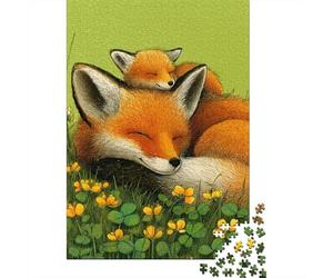 Sleeping Foxes in Flowers Puzzle 1000 Pieces Cadeau Unique Jeu Éducatif Défi Jouet À De Qualité Supérieure Peinture Art pour Adultes Et Enfants À Partir De 14 Ans 70x50cm/1000pcs
