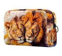 Sleeping Lions Trousse à cosmétiques pour femme, trousse de toilette de voyage, grande pochette de maquillage pratique avec fermeture éclair, multicolore, 18.5x7.5x13cm/7.3x3x5.1in, Trousse de