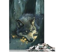 Sleeping Wolf in Forest Puzzles 1000 Pieces Cadeau Unique Jeu Éducatif Défi Jouet À De Qualité Supérieure Peinture Art pour Adultes Enfants 1000pcs (38x26cm)