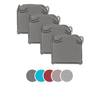sleepling 193926 Lot de 4 Coussins de Chaise extérieur | Coussin de siège | 100% Microfibre | Fabriqué en UE | Sangles de Fixation | Housse Amovible et Lavable | 44 x 47 x 6 cm, Gris