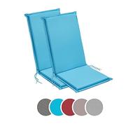 sleepling 193928 Lot de 2 Coussins d'extérieur pour Fauteuil à Dossier | Chaise de Jardin | Chaise de terrasse | Fabriqué en UE | Bande de réglage | Housse Lavable | 120 x 50 x 6 cm, Bleu Clair