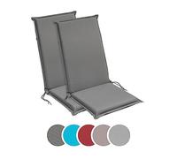sleepling 193929 Lot de 2 Coussins d'extérieur pour Fauteuil à Dossier | Chaise de Jardin | Chaise de terrasse | Fabriqué en UE | Bande de réglage | Housse Amovible et Lavable, 120 x 50 x 6 cm, Gris