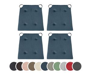 sleepling 194582 Lot de 4 Coussins de Chaise | Coussin de siège | pour intérieur et extérieur | 100% Coton | Made in EU | Tailles: 42 (Devant) 35 (derrière) x 40 x 5 cm, Bleu foncé