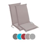 sleepling 197235 Lot de 2 Coussins d'extérieur pour Fauteuil à Dossier | Chaise de Jardin | Chaise de terrasse | Fabriqué en UE | Bande de réglage | Housse Amovible et Lavable, 120 x 50 x 6 cm, Taupe