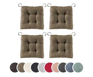 sleepling 197411 Lot de 4 Coussins de Chaise | Coussin de siège | pour intérieur et extérieur | 100% Coton | Made in EU | Tailles: 40 (Devant) 35 (derrière) x 38 x 7 cm, Taupe