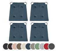 sleepling 194582 Lot de 4 Coussins de Chaise | Coussin de siège | pour intérieur et extérieur | 100% Coton | Made in EU | Tailles: 42 (Devant) 35 (derrière) x 40 x 5 cm, Bleu foncé