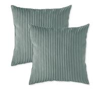 sleepling - Lot de 2 coussins de canapé en velours côtelé, 40 x 40 cm, coussin décoratif, oreiller, turquoise