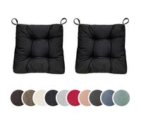 sleepling 196505 Lot de 2 Coussins de Chaise | Coussin de siège | pour intérieur et extérieur | 100% Coton | Made in EU | Tailles: 40 (Devant) 35 (derrière) x 38 x 7 cm, Noir