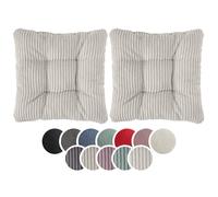 sleepling - Lot de 2 coussins de chaise, coussin d'assise, aspect velours côtelé, tissu d'ameublement doux, 38 x 38 cm, 7 cm, beige
