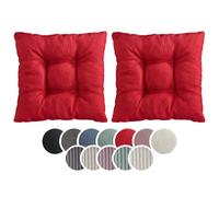 sleepling - Lot de 2 coussins de chaise, coussin d'assise, tissu d'ameublement doux, 38 x 38 cm, 7 cm, rouge