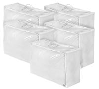 sleepling - Lot de 5 sacs de rangement, 58 x 40 x 25 cm, pour oreillers, couettes, fermeture éclair sur 3 côtés, sac de transport avec poignées, blanc
