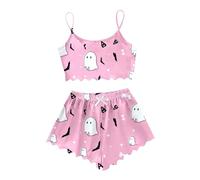 Sleepwear Femme Halloween Ensemble Pyjama d'halloween en Soie pour Vêtements de Nuit Quatre Saisons Imprimé Citrouille Tenue Maison Confort Coton Esprit Chemise Graphique
