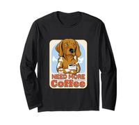 Sleepy Dog Need More Coffee Funny Caffeine Lover Manche Longue