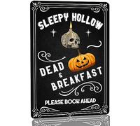 Sleepy Hollow Dead and Breakfast Please Book Ahead Plaque en métal vintage pour décoration murale d'Halloween pour maison, cuisine, café, bar, hôtel 20,3 x 30,5 cm