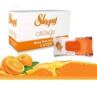 Sleepy Lingettes pour bébé - Lingettes sensibles à base d'eau pour couches et visage avec housse de protection - 720 lingettes parfumées aux fruits naturels - Saveur orange - Essentiels pour
