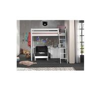 SLEEPY - Lit Mezzanine Blanc 90x200cm avec Fauteuil et Rangement -