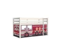 SLEEPY - Lit Mi-Haut en Pin Laqué Blanc 90x200cm Housse Pompiers - Altobuy Blanc G